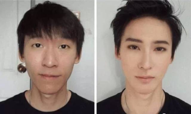 男生化妆前后的对比照!心灵脆弱的不要看
