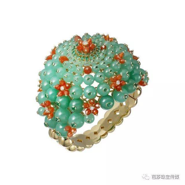 van cleef arpels 梵克雅宝 bouton d'or黄k金 钻石 绿玉髓 缟