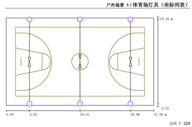 篮球场设计施工图纸之体育馆照明 立灯杆安装灯具