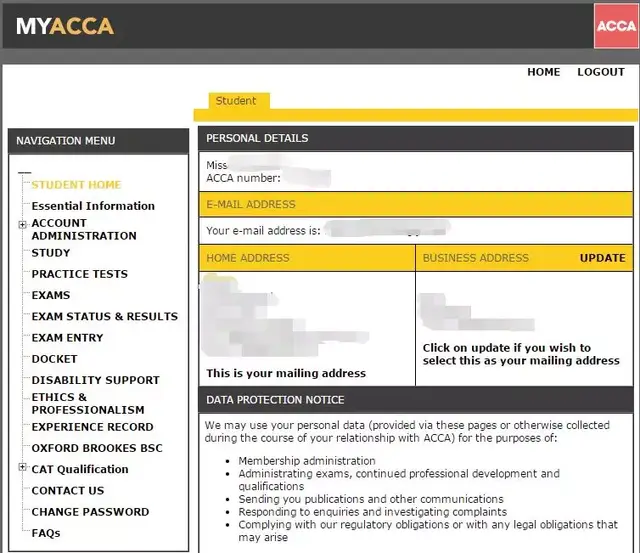 acca注册信息修改