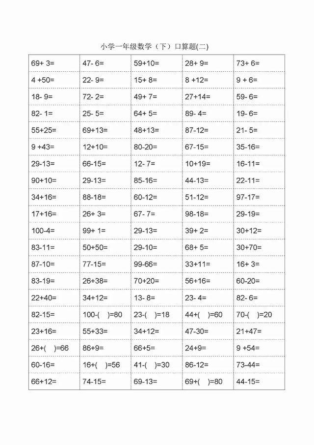 部编人教版数学口算题卡,10年经验编纂,小学生一年级数学专用版