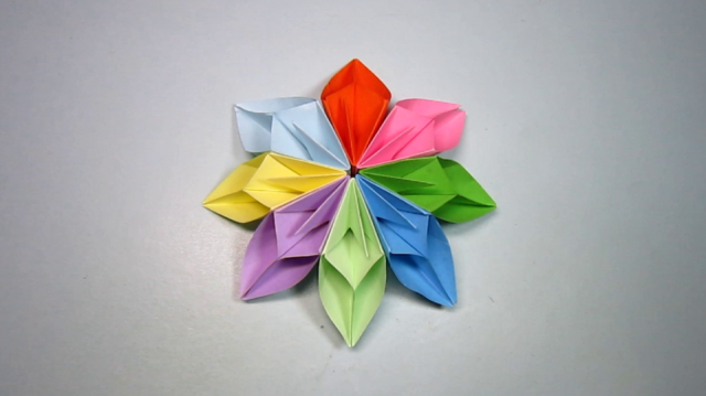 儿童手工折纸花环,简单的八瓣花折法教程,diy手工制作