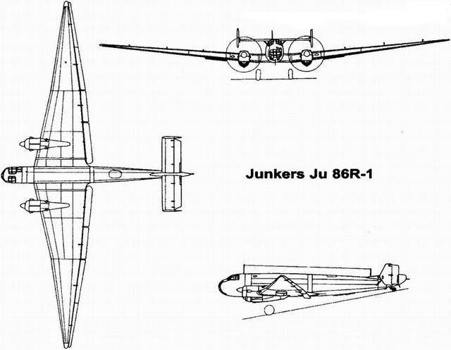 容克-86r高空侦察机三视图