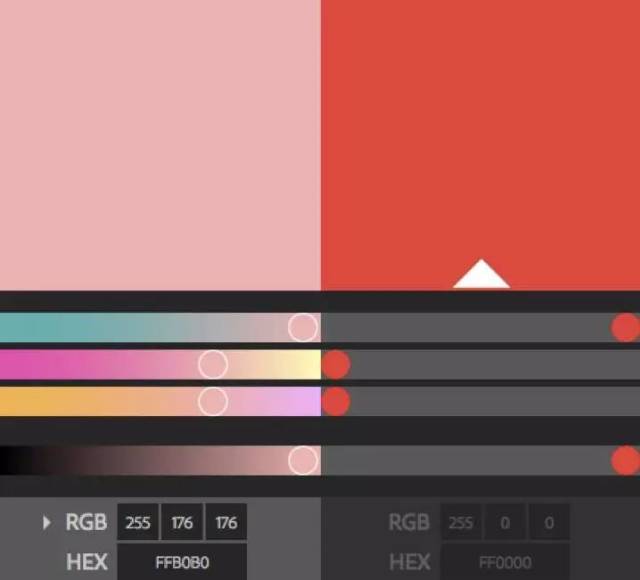 你们看粉色的 rgb 值,绿色和蓝色数值一样多,所以比较倾向中性色 既