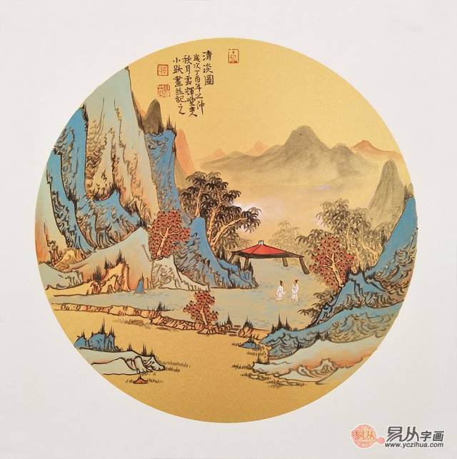 玄关装饰画要高雅?仿古斗方山水画如此精彩