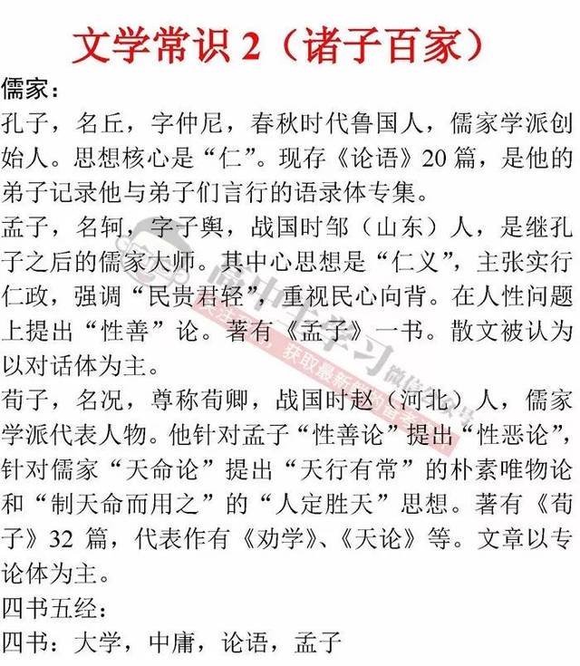 高中最全文学常识分类汇编(可领电子版)