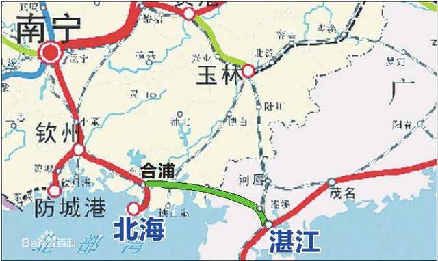 客运专线(原称合湛铁路)线路起自广西沿海铁路合浦站,经铁山港北,白沙图片