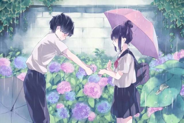 动漫人物壁纸 · 雨天