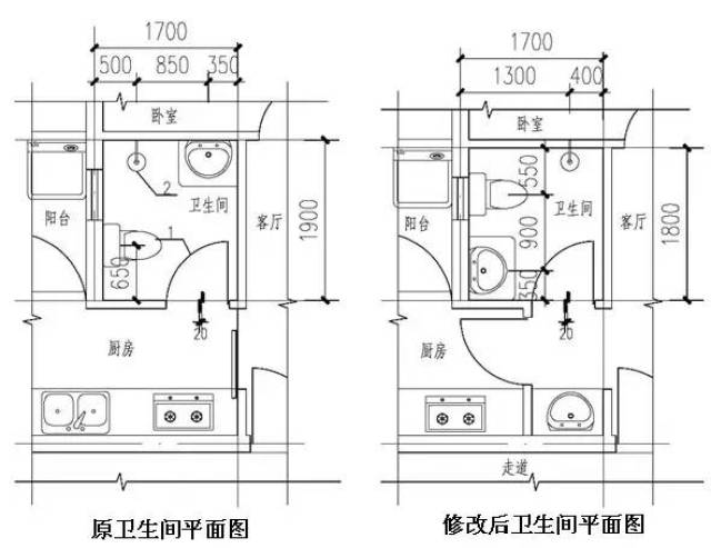 洗衣机放置在生活阳台,建筑面积相对比较狭小,因而卫生间布局设计比较