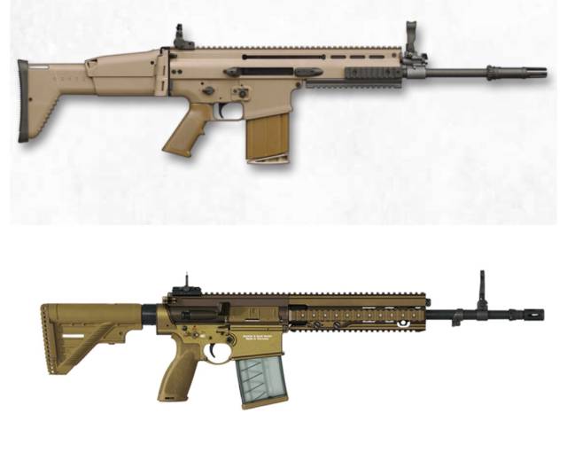 两种"过渡战斗步枪"投标方案:7.62毫米口径的scar和hk417