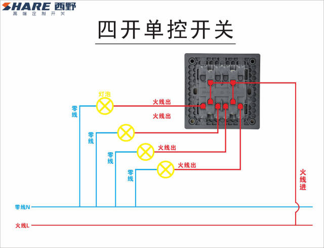 四开单控开关接线图