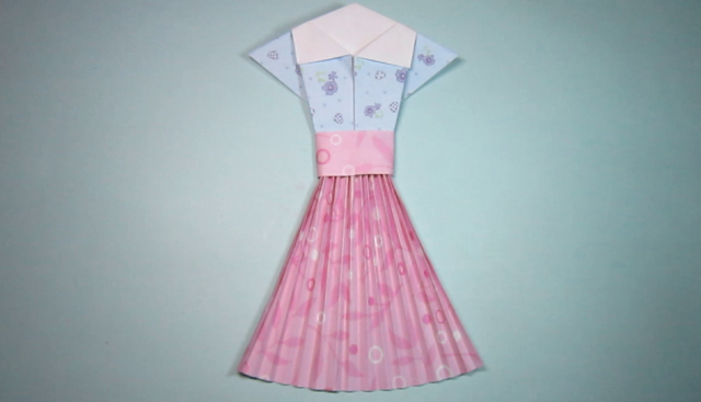 儿童手工折纸裙子,简单美丽百褶淑女裙的折法