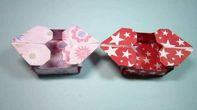 儿童手工折纸爱心盒子,带有2个心形的收纳盒折法视频