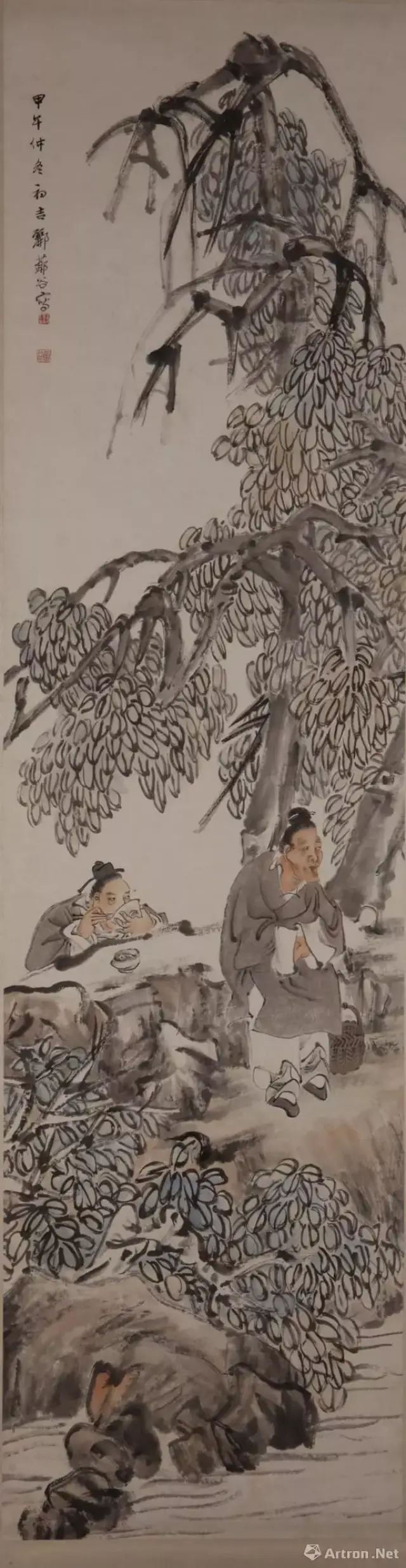 清·郦馥《韩信乞食漂母图,纸本设色,176.5×46.