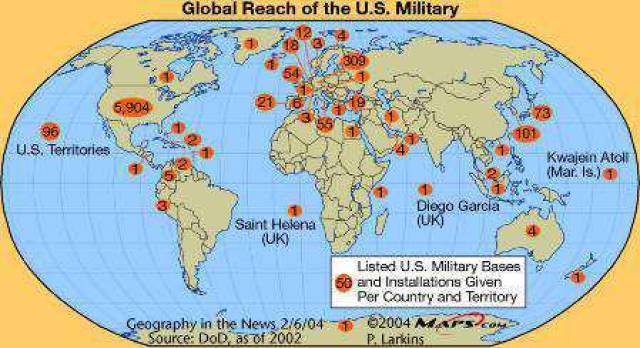 美国是全球海外驻军最多的国家,目前在海外军事基地有370多个,分布在