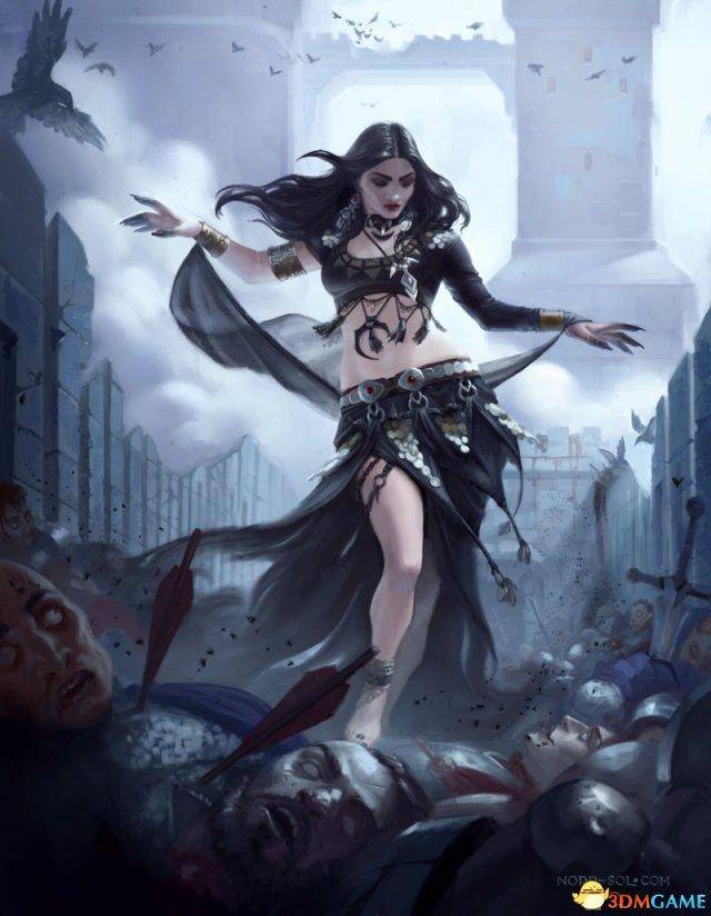 俄罗斯游戏画师精彩概念原画 黑裙美女疯狂杀戮