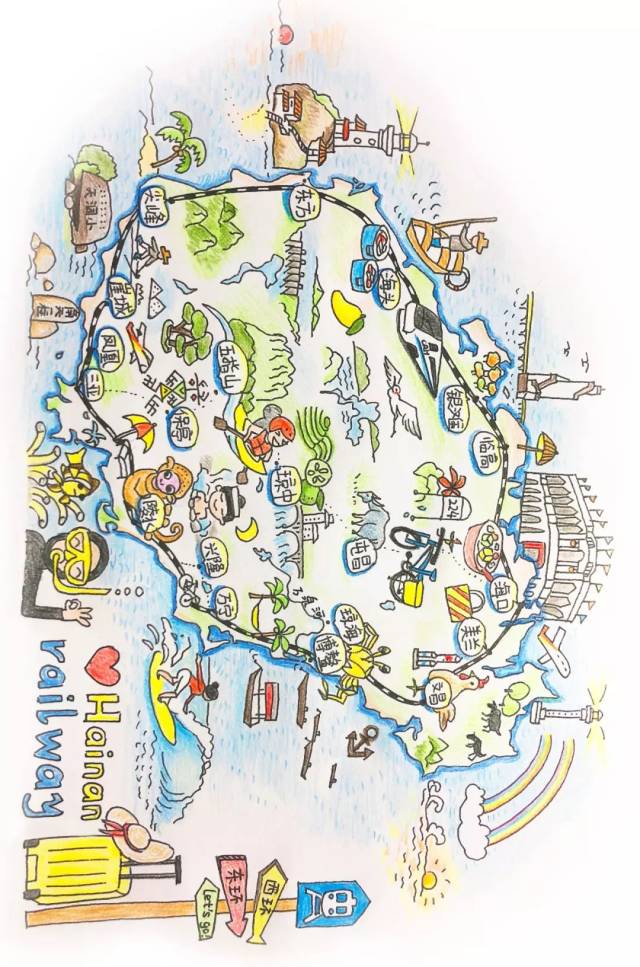 手绘海南环岛高铁地图,带你来场说走就走的旅行!