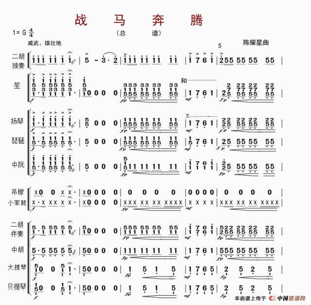 顶尖二胡演奏家合作演绎二胡名曲战马奔腾太震撼了附乐队总谱