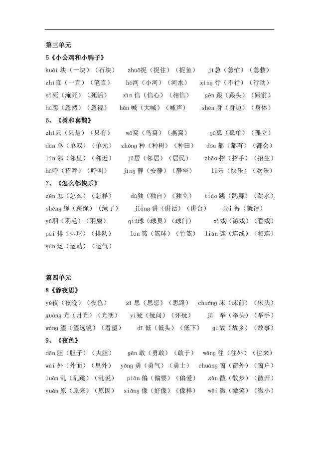 2018年部编本教材小学一年级语文下册二类字词卡