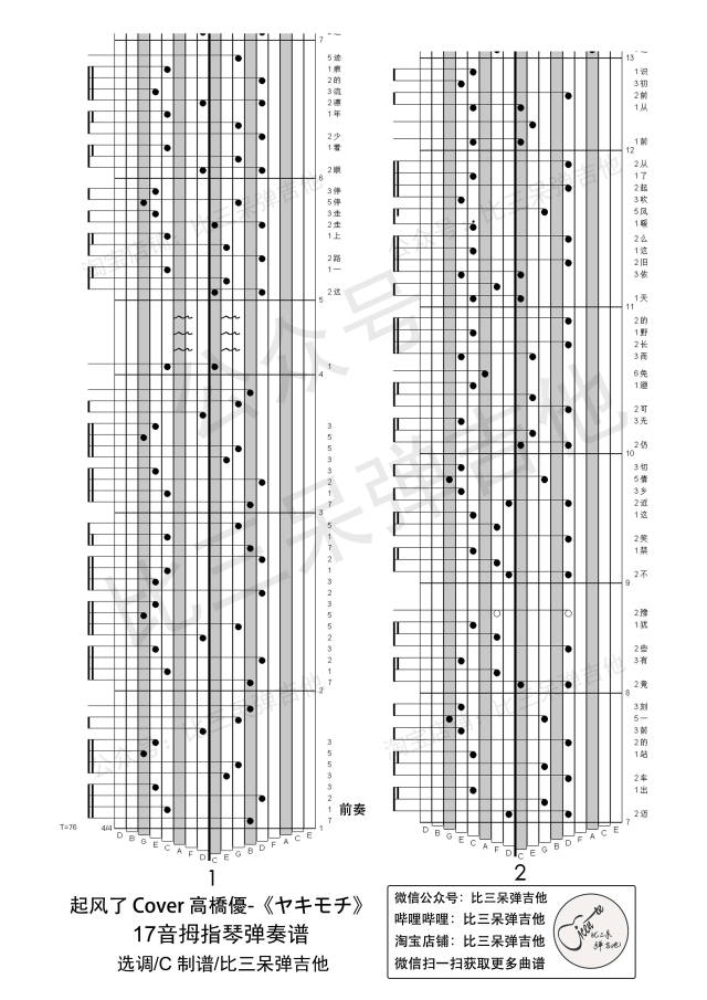 起风了 cover 高桥优 拇指琴演奏谱