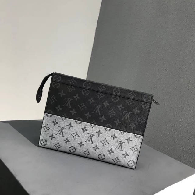 lv/路易威登18 split系列黑灰拼银色pochette voyage手拿包m63039