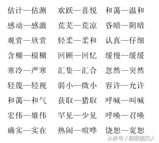 小学1--6年级两字近义词大全?为孩子果断收藏留存