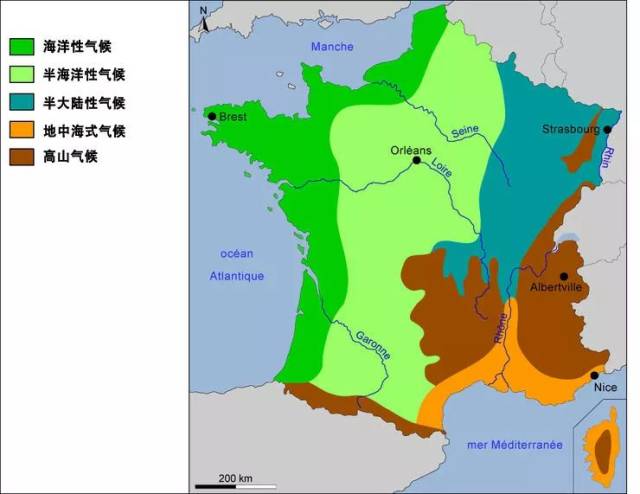 les climats en france 法国本土的主要气候有五种(如图):大部分的