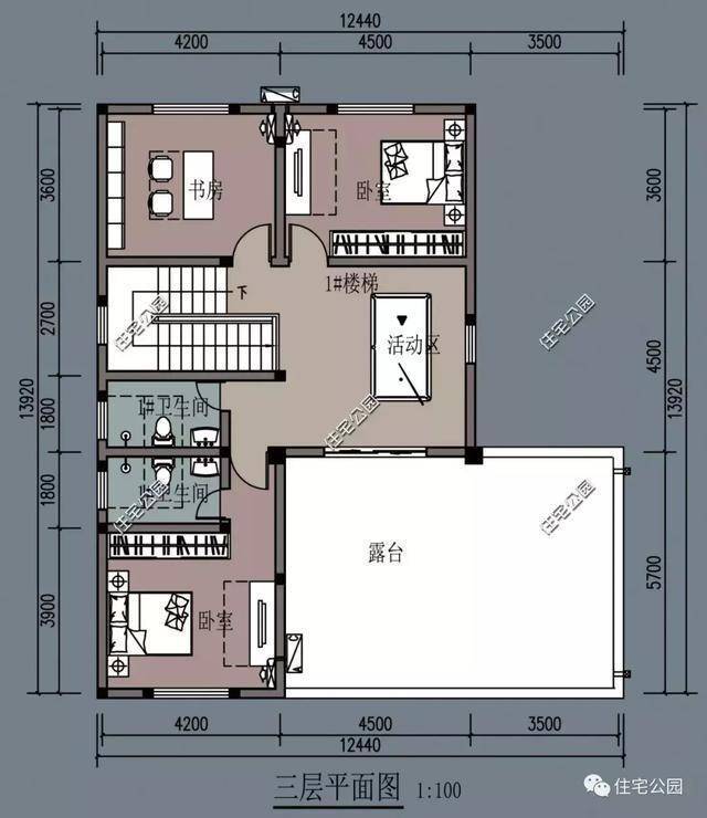 1216米二层半农村户型,坡屋顶大露台,7室2厅最适合农村人生活