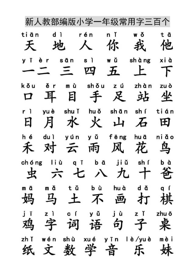 (注音)新人教部编版小学一年级常用字300个