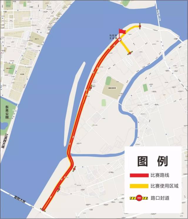 二,交通管制路段: 江滨南大道中沙村金钟路以西至富阳大桥引桥下路段.
