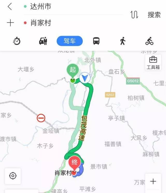 路线 达州绕城公路 ↓ g65包茂高速-s07县道 ↓ 达川区马家镇肖家村