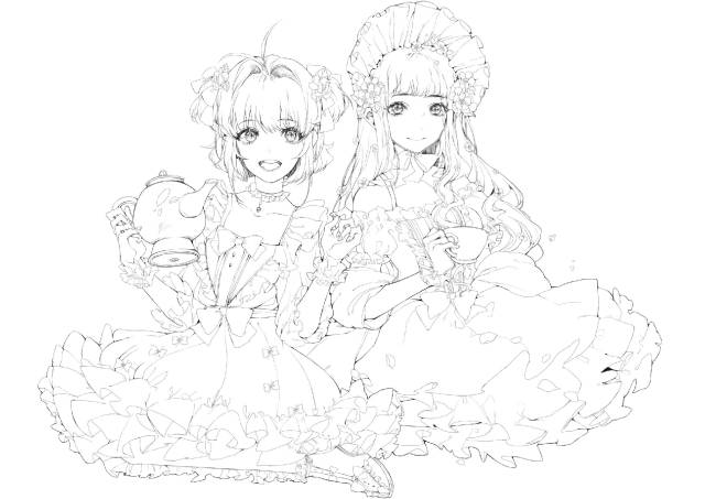 超甜美日漫美少女线稿临摹素材