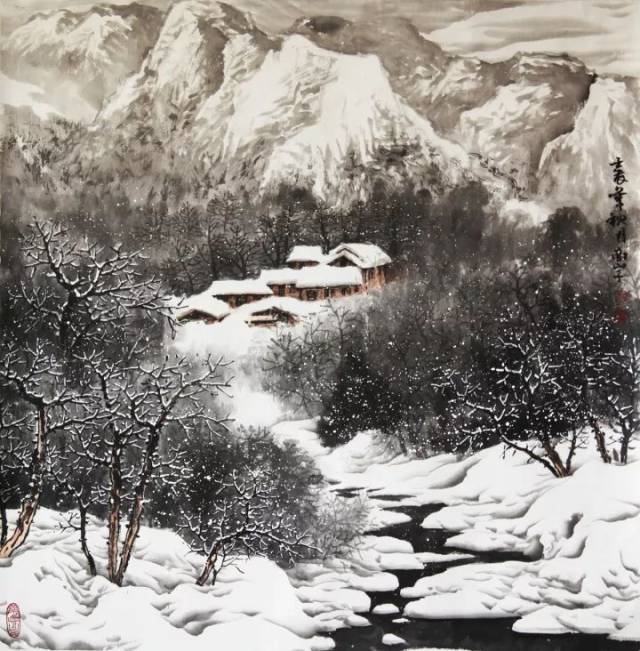 赵春秋冰雪山水画《山深雪意浓》