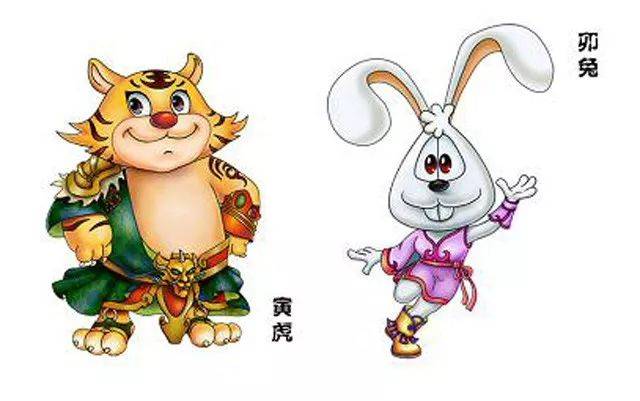 第二组:寅虎和卯兔 虎凶猛无敌,兔谨小慎微,所以, 虎代表"勇猛",兔