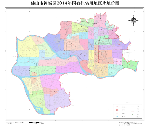 禅城区各网格点基准楼面地价为基础,将全区范围住宅用地划分为4个级别