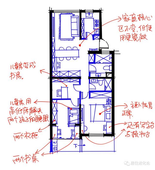 「3年后平面布置图 3房住5个人,相对轻松很多 主卧室,儿童房