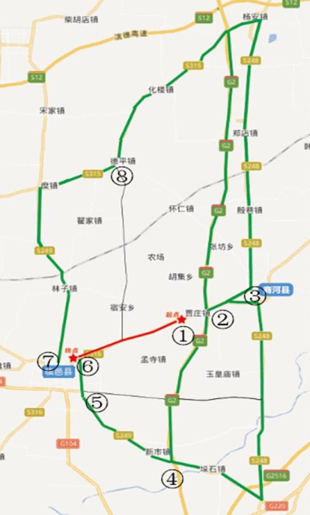 s315与邢德路(县乡路)交叉口等位置设置绕行路线图