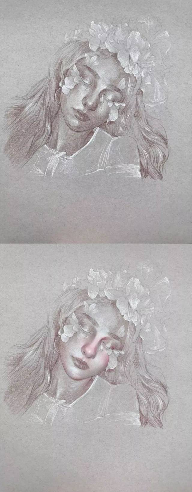 主题该实的实,背景该虚的虚 完善整体画面的细节 ● 白纱与美人