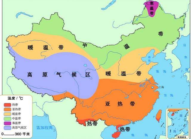 中国温度带划分 我国青藏高原地区,平均海拔在4000米以上,形成了全球
