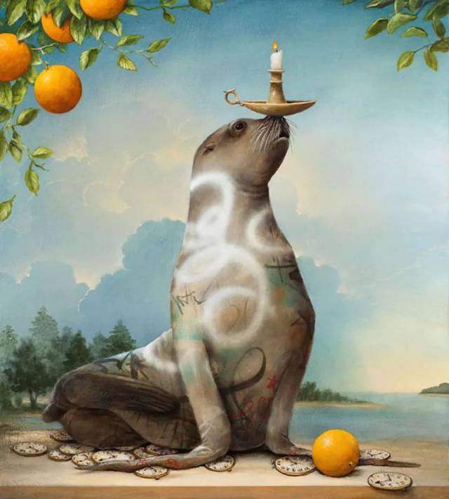 美国画家  超现实主义绘画作品 他的画组合了野生动物, 静物和风景