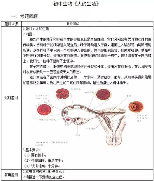 教资面试初中生物《人的生殖》教学设计案例