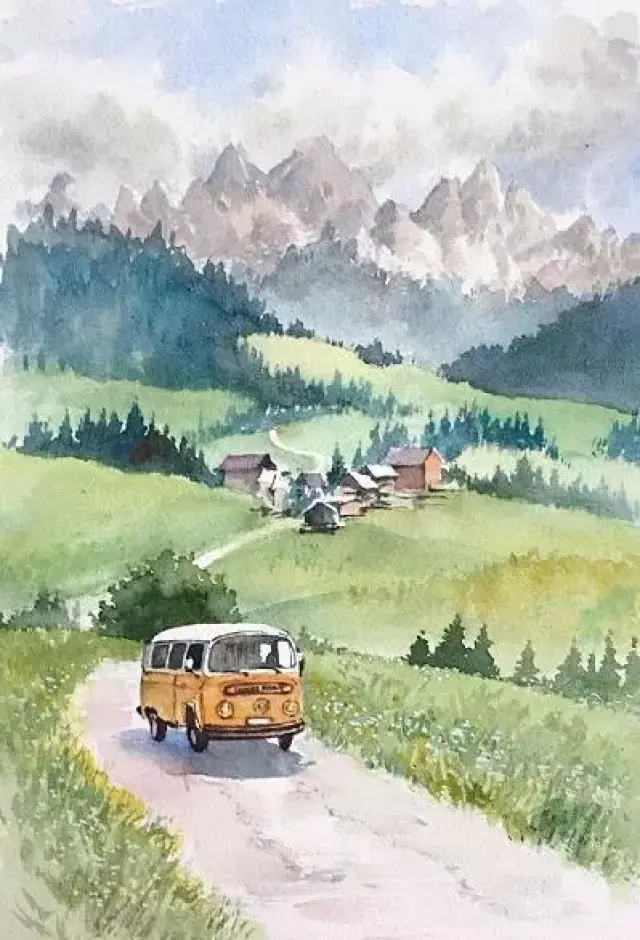 教你画如宫崎骏动画般清新质朴的水彩场景