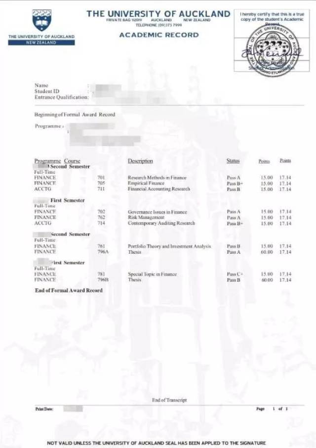 一共3000纽币。然后就可以在家拿到新西兰no .1大学的master（硕士）文凭啦。成绩单整个过程