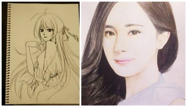 杨幂画画,寥寥几笔,一幅卡通,或者一幅素描,就让画面上的人物跃然纸上