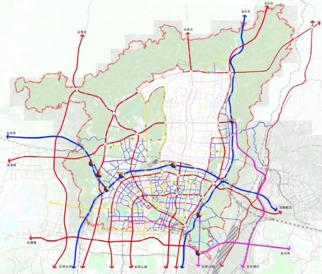 龙潭路; 四纵:即金阳大道北段-云峰大道-白云北路-白龙大道,青龙大道