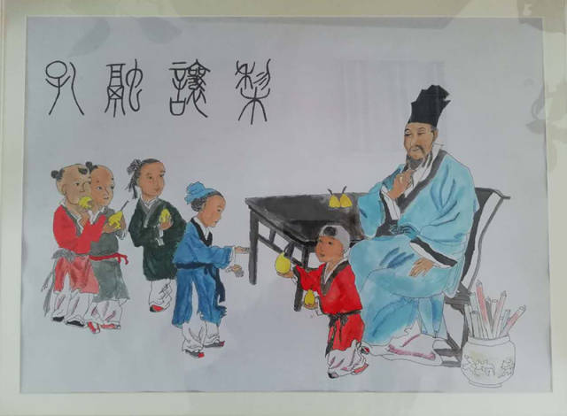 "我用了三天完成这幅画,家里的家风家训是"谦让",选择孔融让梨为主题