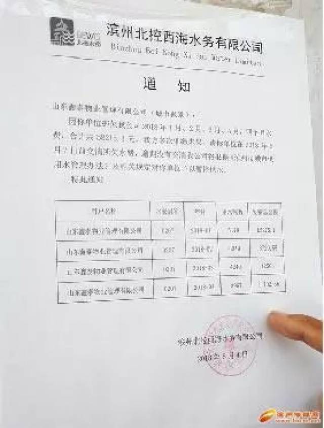 张贴在该小区入口处的自来水公司催费通知