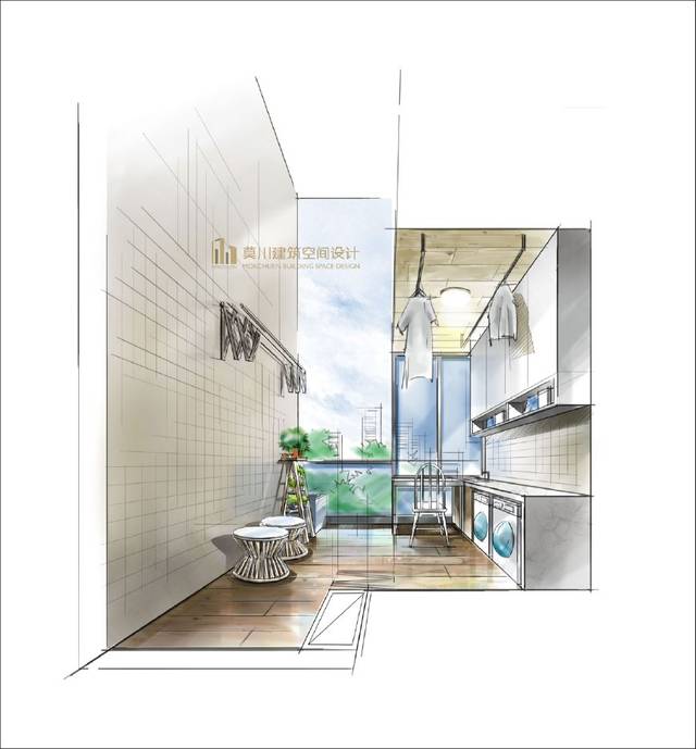 阳台手绘效果图