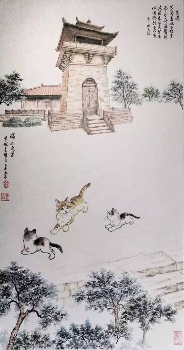 这位松江老人几年里画了数百只猫,近百幅作品正在上海