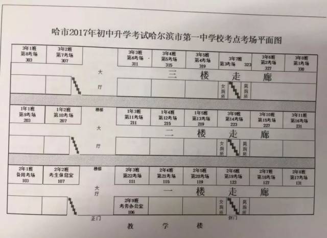 座位间距 80 厘米以上,横,竖排对齐,呈"7887式" ……哈市中考考场大